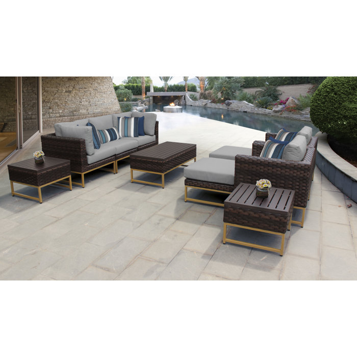 Joss and Main 10 Piece Rattan Sectional Seating Group with Cushions